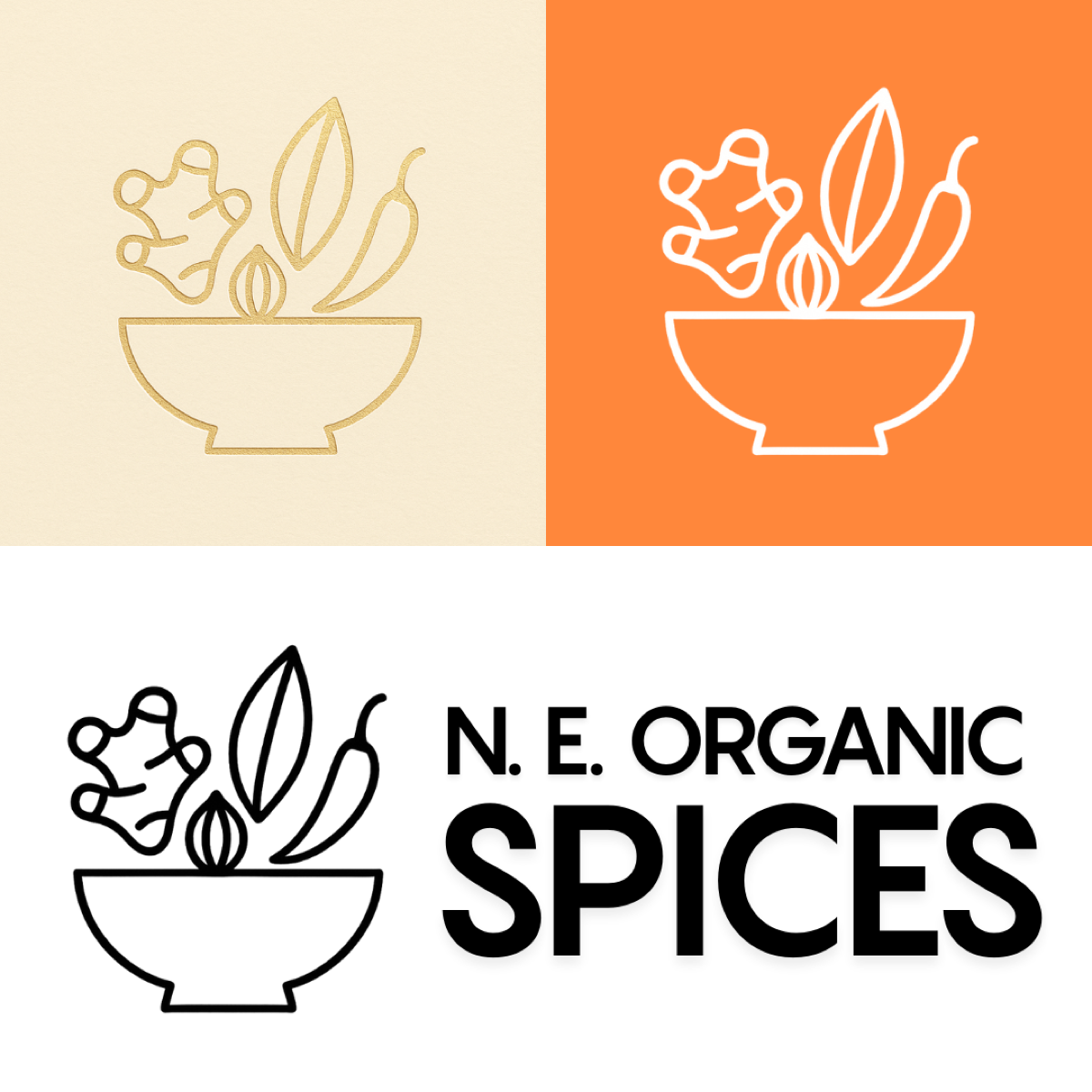 N.E Organic Spices logo lockup variations